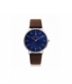 Montre ronde cadran bleu cuir brun homme