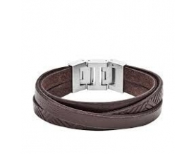 Bracelet Acier en  Cuir Marron Texturé Homme JF029